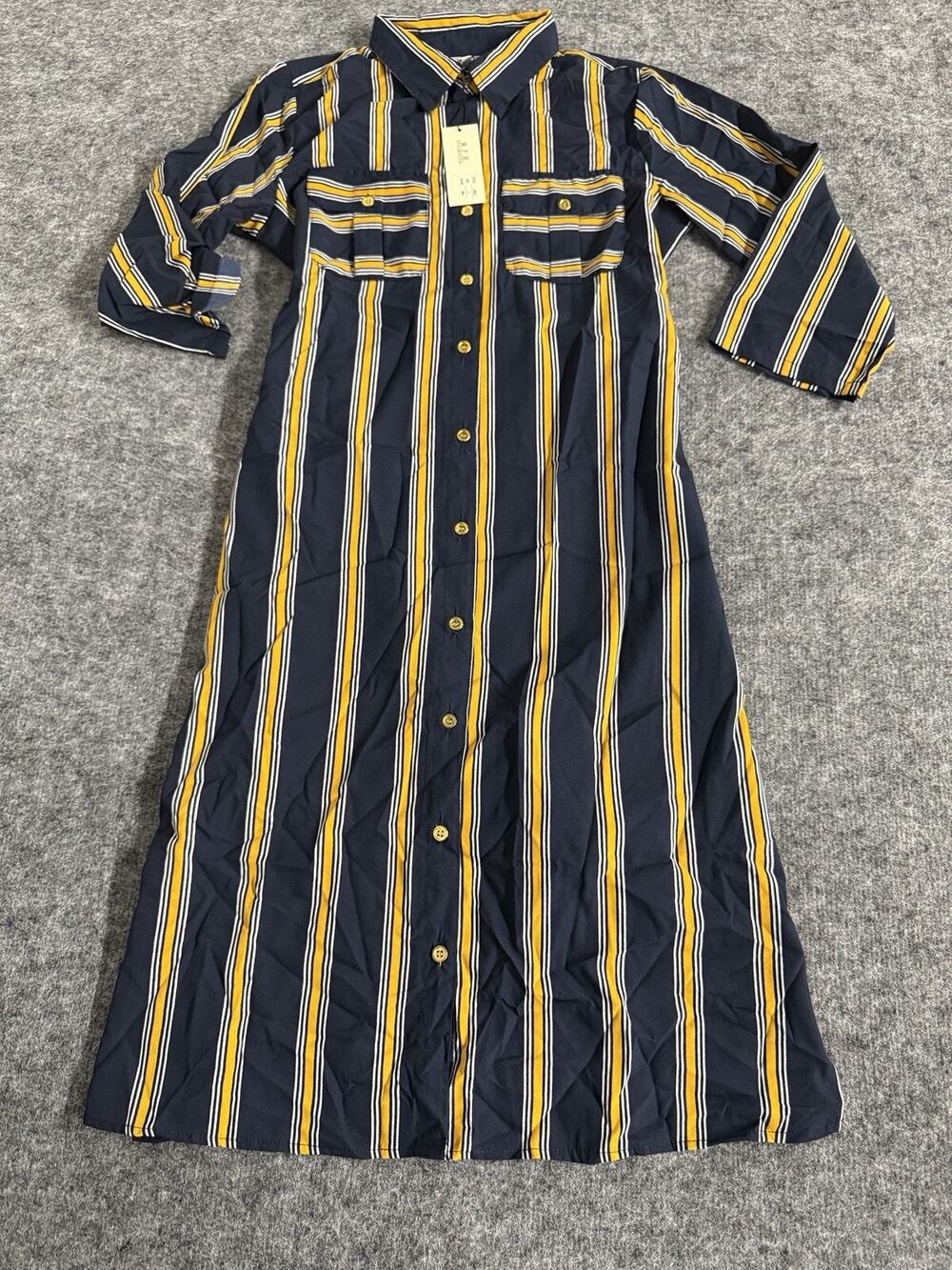 MPH Collection Shirt Dress Womens Small Blue Striped Tunic Career Button Up N73